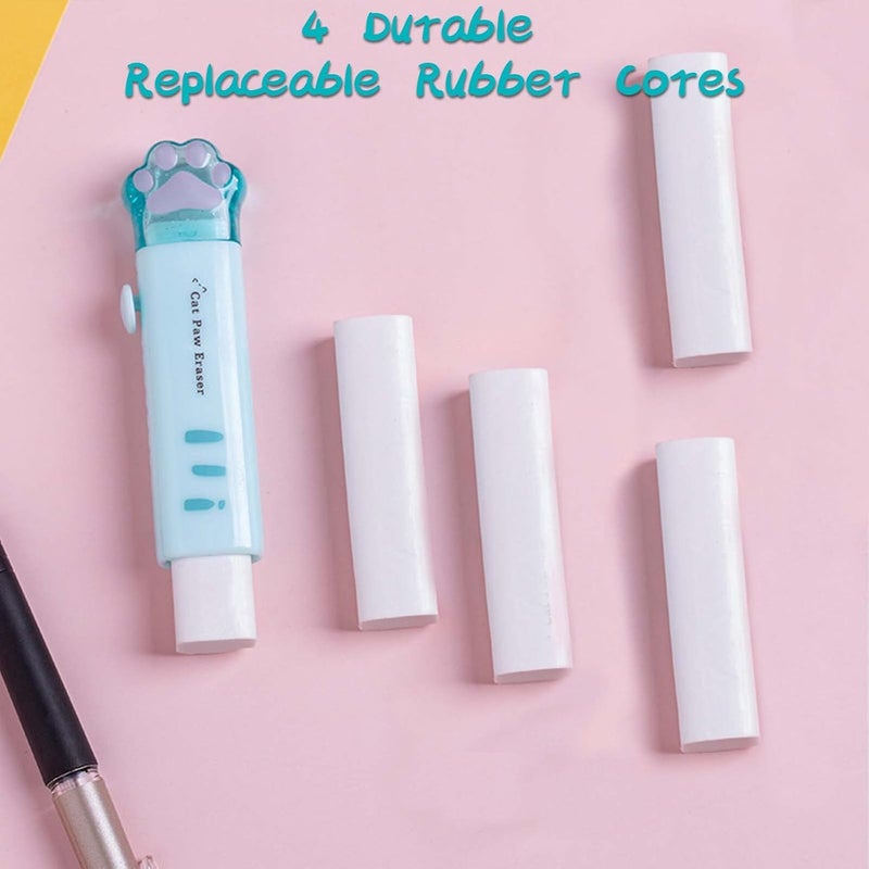 keepsweat Cat Paw Shaped Cute Erasers 4 Pcs Retractable Kawaii Eraser with 4 Pcs Papermate Eraser Refills Push Pull Design Eraser for Kids Girls Cat Rubber Aesthetic Erasers Student Home School Supplies - Image 5